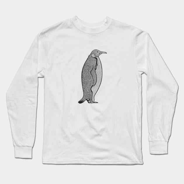 Emperor Penguin Ink Art - on light colors Long Sleeve T-Shirt by Green Paladin